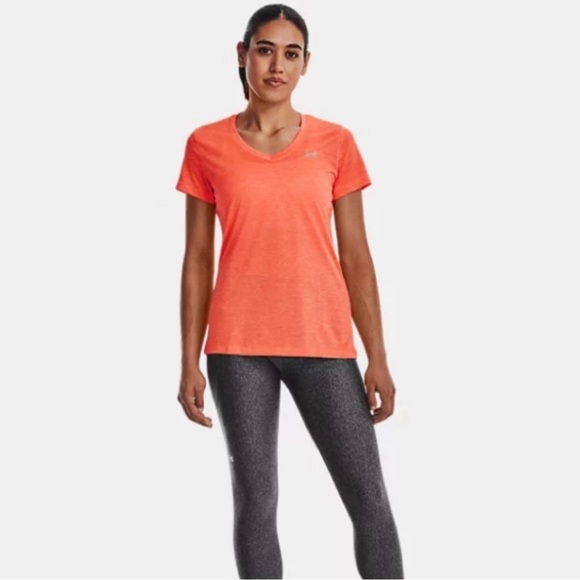 Under Armour Heatgear Loose T-Shirt Womens Extra Small Short Sleeve Coral V-Neck - Picture 6 of 6